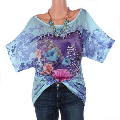 Auger Print T Shirt Casual Top Loose Blouse Plus Size