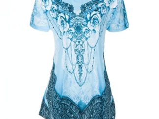 Plus Size Women Summer O-neck Short Sleeve Printed Loose Irregular Hem T-shirt