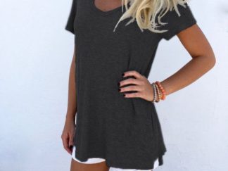 Sexy V-Neck Short Sleeve Casual Tee Shirts Solid Color Tops Plus Size