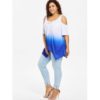 Plus Size Color Block Crescent Hem T-shirt - Blue - Image 5