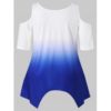 Plus Size Color Block Crescent Hem T-shirt - Blue - Image 3