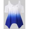Plus Size Color Block Crescent Hem T-shirt - Blue - Image 4