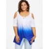 Plus Size Color Block Crescent Hem T-shirt - Blue - Image 7