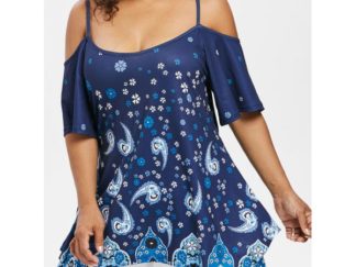 Plus Size Paisley Cami T-shirt - Blue