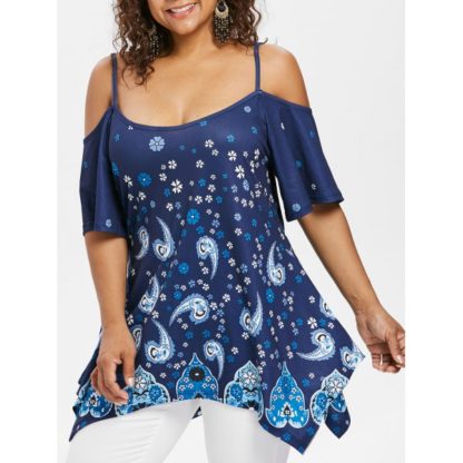 Plus Size Paisley Cami T-shirt - Blue