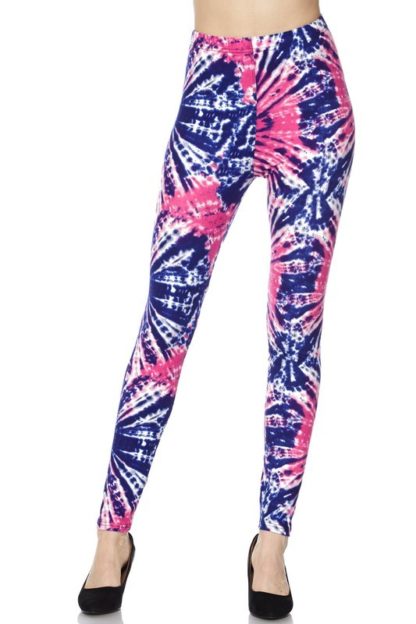 Fuchsia Blue Blast Tie Dye Plus Size Leggings 1X-2X
