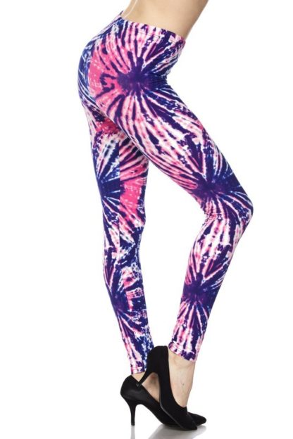 Fuchsia Blue Blast Tie Dye Plus Size Leggings 1X-2X - Image 2