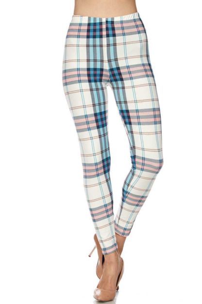 White Pastel Plaid Plus Size Leggings - 3X-5X - Image 2