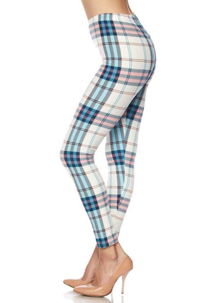 White Pastel Plaid Plus Size Leggings - 3X-5X