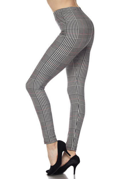 Mustard Accent Houndstooth Plaid Plus Size Leggings - 3X-5X