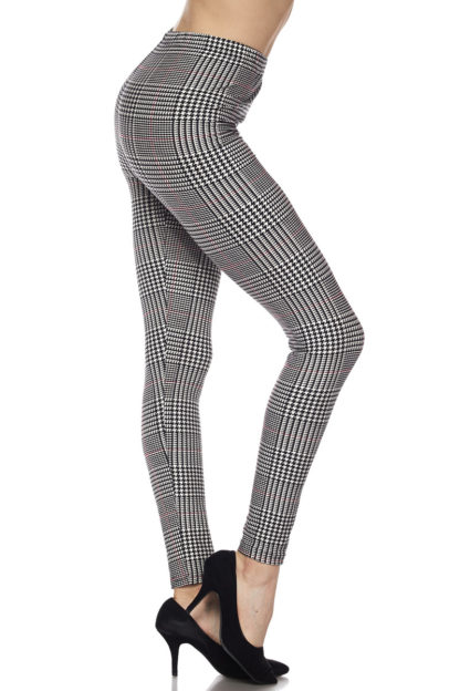Mustard Accent Houndstooth Plaid Plus Size Leggings - 3X-5X - Image 2