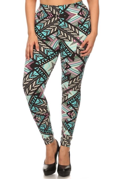 Melodic Emerald Tribal Plus Size Leggings - Image 3