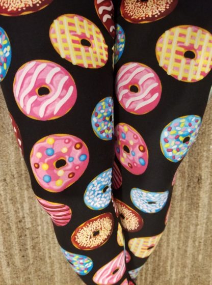 Leggings Plus Size Black w Colorful Donuts  12-22