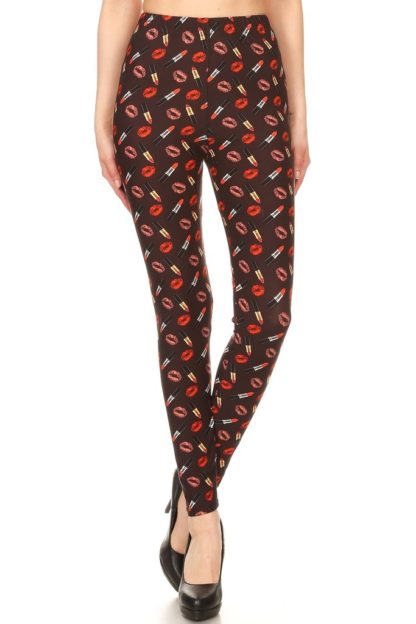 Plus Lip Lipstick Pattern Printed Leggings - Image 3