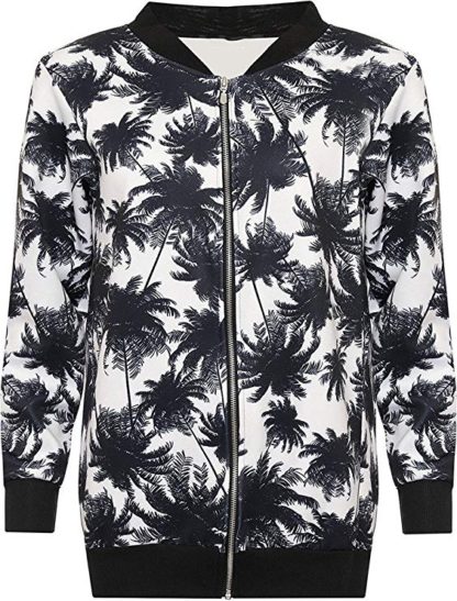 Floral Print Zip Bomber Jacket Zip Coat Varsity - Pine Tree
