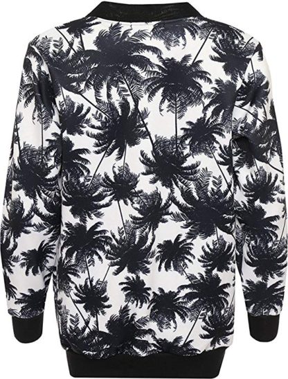 Floral Print Zip Bomber Jacket Zip Coat Varsity - Pine Tree - Image 2