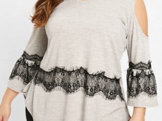 Plus Size Criss Cross V Neck T-shirt - Light Gray