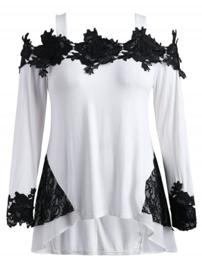 Plus Size Cold Shoulder High Low T-shirt - White - Image 4