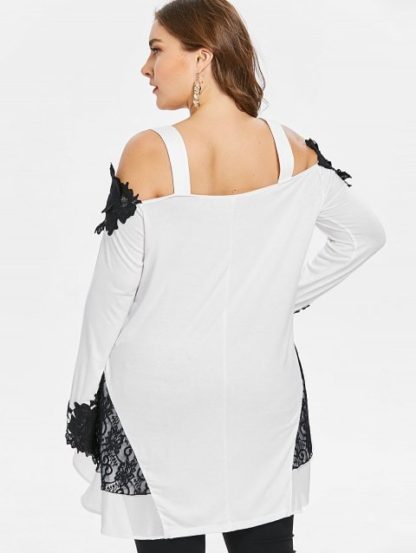 Plus Size Cold Shoulder High Low T-shirt - White - Image 3