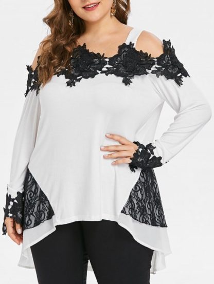 Plus Size Cold Shoulder High Low T-shirt - White