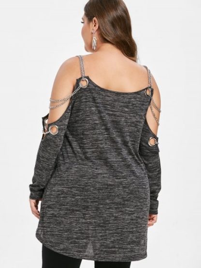 Plus Size High Low Chains Decorated Tee - Dark Gray - Image 6