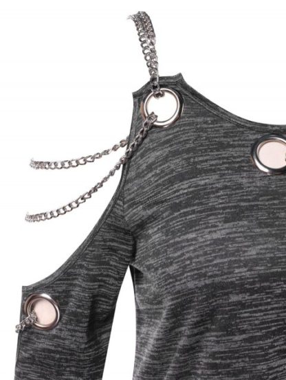 Plus Size High Low Chains Decorated Tee - Dark Gray - Image 2