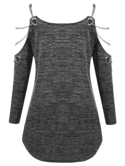 Plus Size High Low Chains Decorated Tee - Dark Gray - Image 3