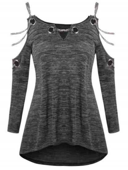 Plus Size High Low Chains Decorated Tee - Dark Gray - Image 4