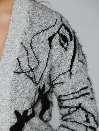 Plus Size Print Thick Sweater Cardigan - Gray - Image 2