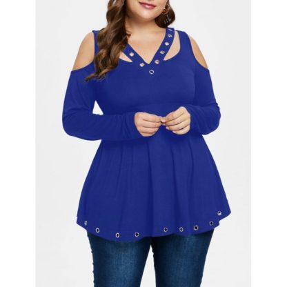 Plus Size Cold Shoulder Grommet T-shirt