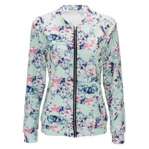 Plus Size Print Floral Coat Casual Zipper Basic Coat-Jacket - Green