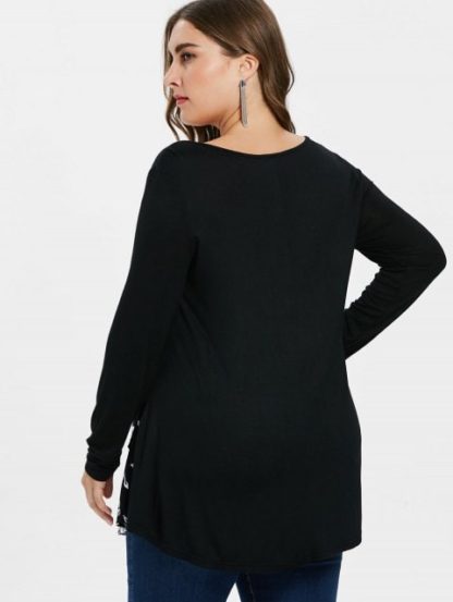 Plus Size Floral High Low T-shirt - Black - Image 3