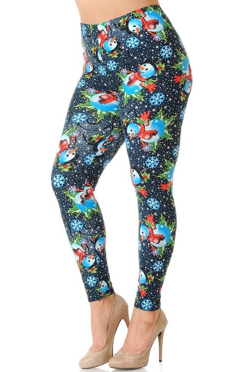 Brushed Frosty Blue Snowman Plus Size Leggings - 3X-5X - Big and Sexy ...