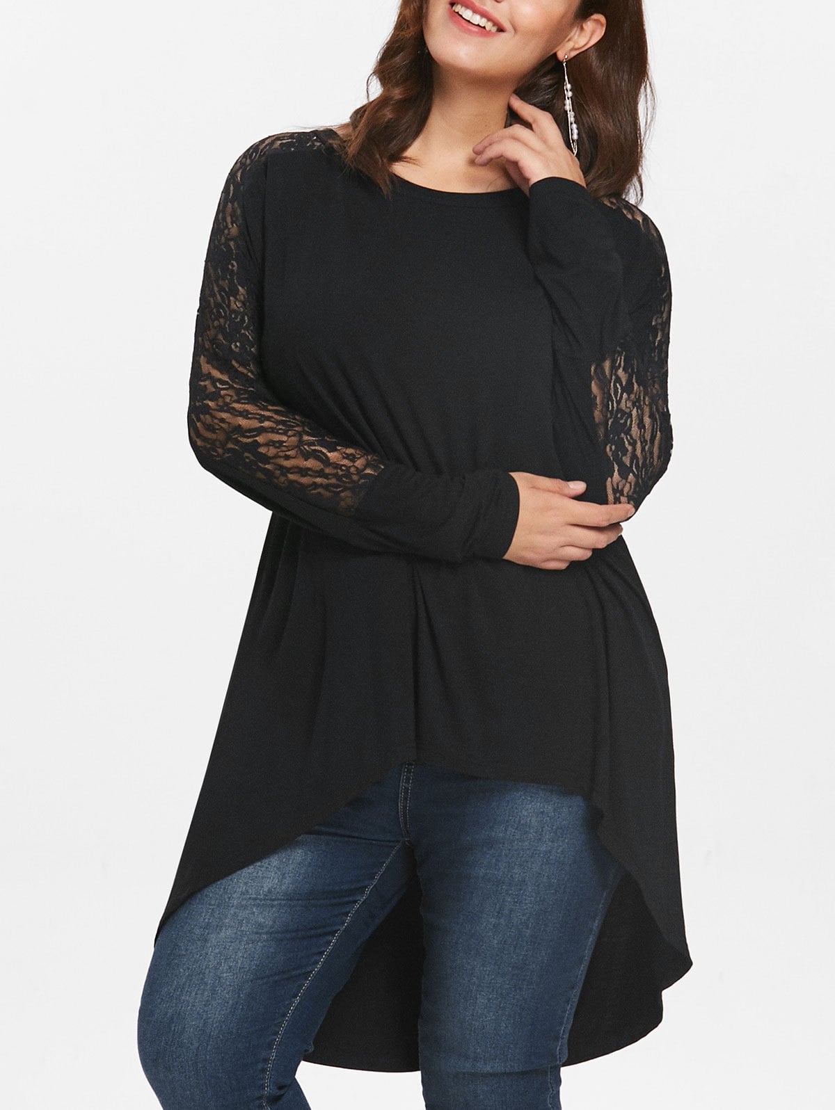Plus Size Lace High Low T-shirt - Big and Sexy Sportswear