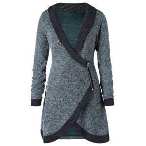 Plus Size Shawl Collar Contrast Trim Cardigan - Deep Green