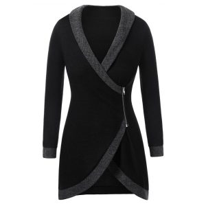 Plus Size Shawl Collar Contrast Trim Cardigan - Black