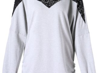 Plus Size Lace Insert Side Pleated Loose T-shirt