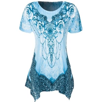 Plus Size Women's Fashion Casual Round Neck Short Sleeve Printing Loose T-shirt