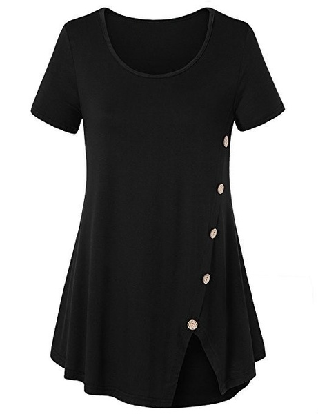 Plus Size Women's Summer Fashion Casual O-Neck Short Sleeve Split ...