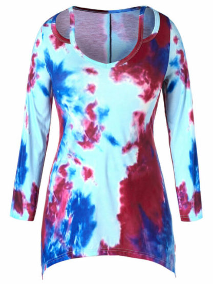 Plus Size Tie Dye High Low T-shirt Women's Blouse - Multi Color