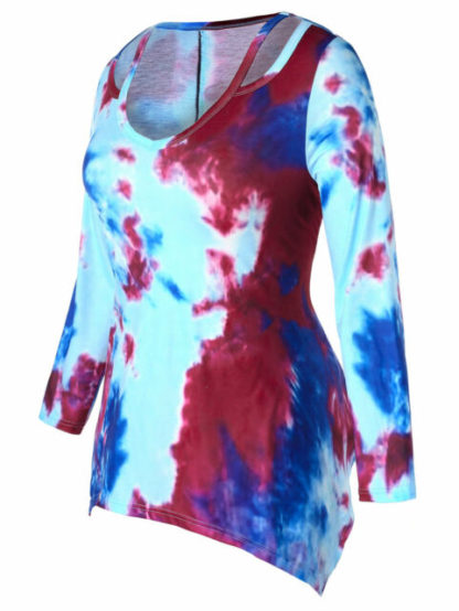 Plus Size Tie Dye High Low T-shirt Women's Blouse - Multi Color - Image 4