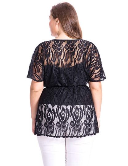 Women's Plus Size Floral Lace Top Blouse with Jersey Cami - Image 6