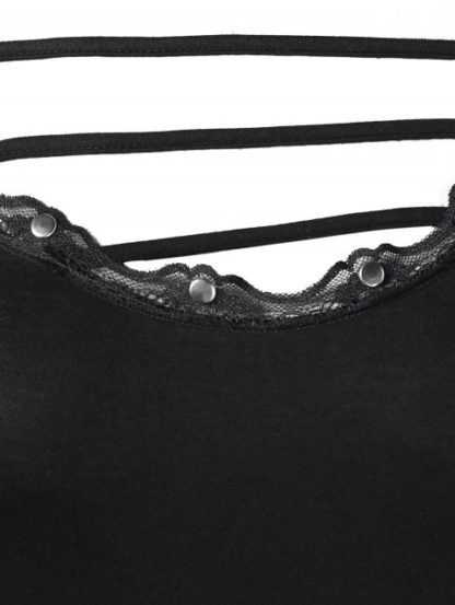 Studded Lace Trim Strappy Plus Size Top - Black - Image 2