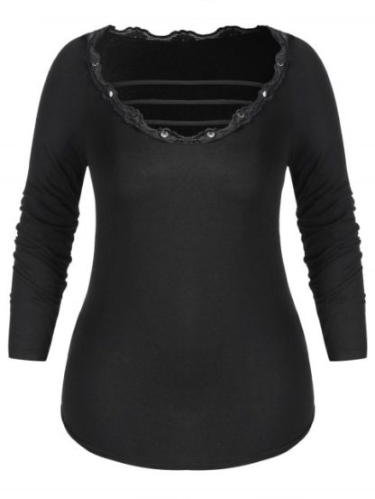 Studded Lace Trim Strappy Plus Size Top - Black
