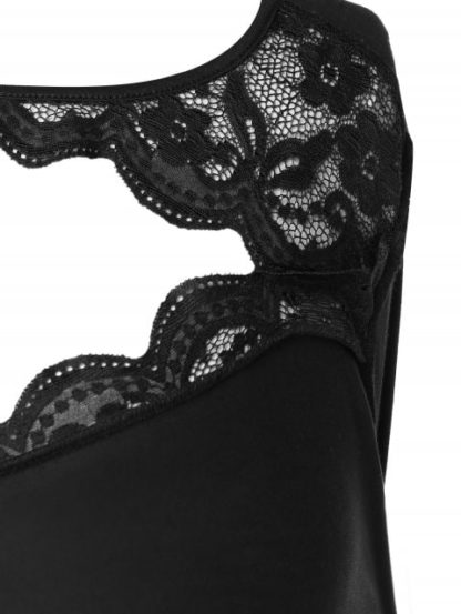 Plus Size Cut Out Lace Inserted Long Sleeve T-shirt - Black - Image 5