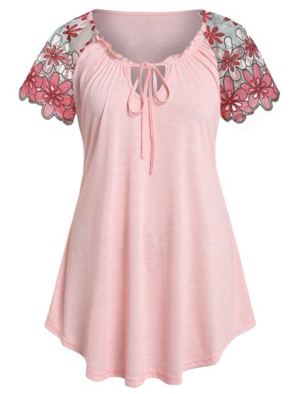 Plus Size Raglan Sleeve Lace Up T Shirt