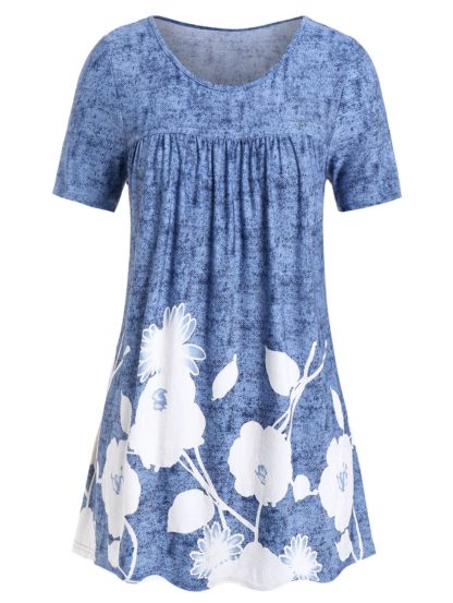 Plus Size Floral Print Flare T Shirt