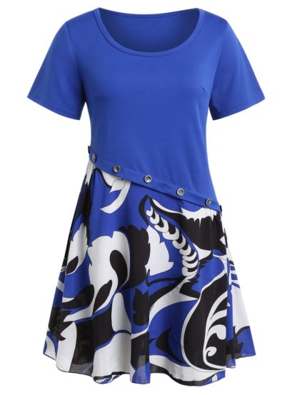 Plus Size Color Block Tunic T Shirt - Cobalt Blue