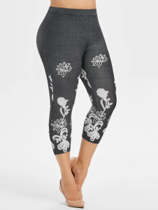 Plus Size Space Dye Capri Leggings - Carbon Gray