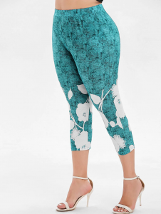 Plus Size Space Dye Capri Leggings - Macaw Blue Green